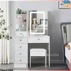 Ligthed Dressing Table Mirror Stool Set Vanity Makeup Desk Organizer Drawers