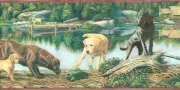 Country Labrador Dog & Puppy Turtle Cabin on Lake Wallpaper Border TC48122B