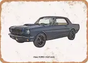 Classic Car Art - 1966 Ford Mustang Pencil Sketch - Rusty Look Metal Sign