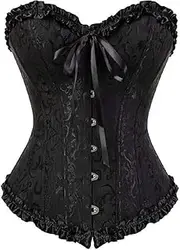 [Generic] Women's Lacing Corset Top Satin Floral Boned Overbust Body Shaper Bustier Sexy Waist Push Up Shapewear Lingerie