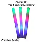 50 PCS LED Light Up Foam Sticks Baton Wands Rally Party Rave Tube Soft Glow Wand