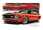 Mustang 1970 FORD MACH 1 FASTBACK MUSTANG RED A2 FRAMED PRINT (FT027)