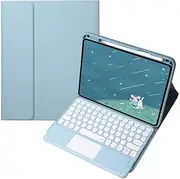 Jarttarn Keyboard Case for iPad 11th Generation (A16) 11-inch (2025), Detachable Wireless Bluetooth Round Keys Touchpad Trackpad Keyboard, Leather Cover with Pencil Holder (Blue)