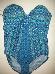 MIRACLESUIT Blue Mosaica Seville 1 PC Underwire Swimsuit Sz 16 NWT
