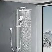 ACA International Square 8" Rain Shower Head Adjustable Height Rail Wall Arm Set High Preesure, 3-Mode Handheld Spray Brass Construction 2 in 1 Diverter WELS (Chrome)