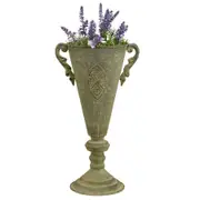 Willow & Silk Metal Taupe 2-Handle Tuscan Flute Urn/Flower/Plant Pot/Vase 40cm