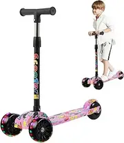 Folding Scooter Kids - Kids Scooter | Boys 3 Wheel Scooter, Foldable Graffiti Scooter with Flash Wheels, Colorful Wheel Scooter, Anti-Slip Deck Three Wheel Scooter, Outdoor Scooter for Holiday