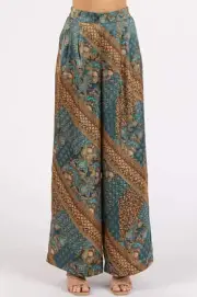 Mittoshop Paisley Patchwork Print Satin Wide Leg Pants
