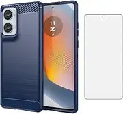 [Asuwish] Phone Case for Moto Edge 50 Fusion/G85/S50 Neo with Tempered Glass Screen Protector Cover and Cell Accessories Slim Silicone Motorola edge50Fusion edge50 5G Women Men Carbon Fiber Blue
