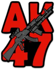 AK-47 Gun Sticker Red & Black DECAL w/ image of AK Die-cut STICKER