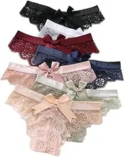 [HEJIGOOD] 7 Pieces Floral Lace Thongs for Women T Back Low Waist Panties Sexy V-Shape Bow Hipster Ladies Briefs M-XXL