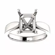 Sterling Silver Emerald Cut Solitaire Ring Setting Tapered Style Ring Mounting