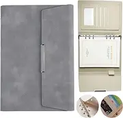 A5 PU Professional Notebook, 6.6 x 9 Inch, 6-Ring Binder Refillable Notebook with Magnetic Buckle, Ivory Paper 200 Sheets. (Grey)