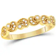 14k Yellow Gold Round Diamond Crescent Stackable Band Ring 1/10 Cttw