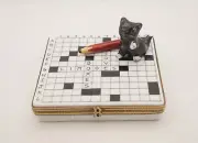 New French Limoges Trinket Box Black Cat Crossword Puzzle I Love Limoges Boxes