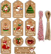 100pcs Tags Brown Christmas Kraft Paper Tags Gift Tags for Presents Xmas with 15m Cotton String and 20m Twine String Christmas Kraft Paper