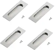 4 Pack Brushed Stainless Steel Flush Door Handles, Recessed Finger Pulls, Recessed Sliding Door Handles for Pocket Doors, Flush Pull Handle for Cabinets and Drawers(120mm Length)