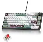 iRoboosta 75% Green Mechanical Gaming Keyboard, Hot Swappable RGB Custom Keyboard with Knob, Gasket Mount Wired TKL Red Switch Keyboard 75 Percent, Creamy Mechanical Keyboard (82 Green White)