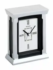 Movado silver TRADITIONAL SQUARE DESK TABLE or MANTEL carriage CLOCK w/alarm