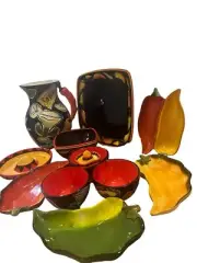 Clay Art Salsa Red Chili Peppers Cactus Set. Includes 9 Pieces Total.