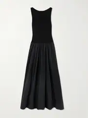 [ST. AGNI] ST. AGNI - Open-back Jersey And Cotton-poplin Maxi Dress - Black - large large Black