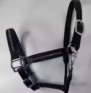 Leather Horse Padded Head collar Halter With Pink Crystal All Size Free Shipping