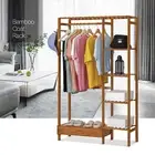 36" Brown Bamboo[CLOTHES HANGING ROD+PANTS RACK+DRAWER]Closet w/Coat Hanger Hook