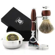 Badger Hair Shaving Brush and 5 Edge Blades Razor - Complete Shaving Set for Men