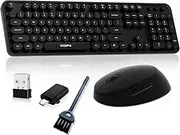 Wireless Keyboard and Mouse, COOFUN Cute Colorful 104 Keys Full Size Typewriter Keyboards Retro Cordless Key Board Ergonomic Keyboards and Mouse Wireless for Windows, PC, Laptop, Desktop (Black)