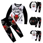 Stranger Things 4 Hellfire Club Pajamas Kids Boy T Shirt Pants Set Sleepwear PJS Black long sleeve suit 130cm