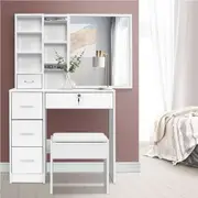 Artiss Dressing Table Stool Set 5 Drawers Sliding Makeup Mirror Vanity Desk - White