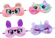 ERINGOGO 4Pcs Plush Sleep Masks for Adorable Faux Eye Covers for Napping and Sleeping Soft Lightweight Blindfolds Owl Rainbow Cat Unicorn Rainbow Bear