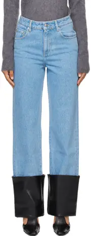 turn-up detailed straight-leg jeans 23,26,27,28,30 Medium blue/black