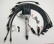Small Female Cap SMALL BLOCK CHEVY HEI Distributor +Black Wires Over Valve Cover