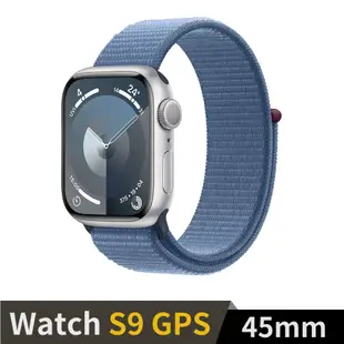 Apple Watch S9 GPS 45mm 銀鋁錶殼配冬藍運動錶環