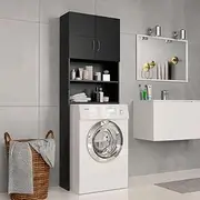 Washing Machine Cabinet Black 64x25.5x190 cm Engineered Wood,Washer & Dryer Accessories 26.88KG-800028