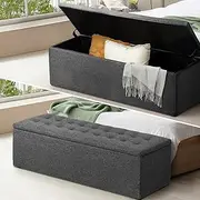 Oikiture Storage Ottoman Blanket Box Foot Stool PU Leather Grey