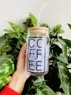 COFFEE - COFFEE GLASS CUP- 16OZ CUP WITH BAMBOO LID AND GLASS STRAW - NEW