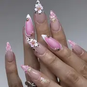 3D Press on Nails Almond Medium Fake Nails with 3D Stereoscopic Flower design5