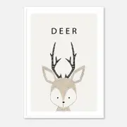 Galrie Charming Minimalist Deer Illustration -Whimsical Animal Art Print for Home Decor, Poster Only, A1 60 x 84cm (23 x 33inch)