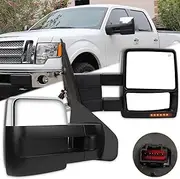 Towing Mirrors Fit for 2007-2014 For Ford for F150 Truck Tow Mirrors with Power Control Heated Turn Signal Light Chrome Metallic Finish 1 Pair of Mirrors Left Side and Right Side
