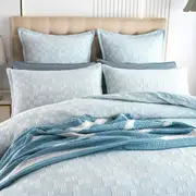 Renee Taylor Jervis Checks Jacquard King Quilt Cover w/ Pillowcases French Blue