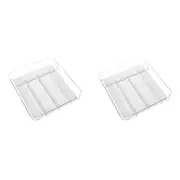 2x Madesmart Clear Soft Grip 5 Compartment Cutlery Tray Utensil Organiser Grey