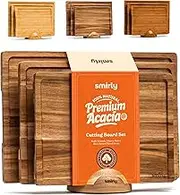 SMIRLY Wood Cutting Boards For Kitchen Meal Prep & Serving, Bamboo Cutting Board Set, Charcuterie Chopping Boards and Wooden Cutting Boards for Kitchen