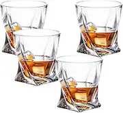 Crystal Whiskey Glasses, 300ml Set of 4 Lead Free Hand Blown Crystal, Perfect for Scotch, Bourbon, Manhattans, Old Fashioned's, Cocktails(Twist)