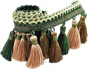 Dickly Long Fringe Trim Polyester Tassel Polyester Fringe Tassel Lace Trim for Home Decor Costume Craft Curtain Lampshade Dress, Green