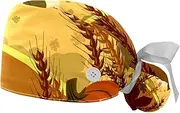 [WOSHJIUK] Working Hat 2 Pack Scrub Caps for Women,Cute Thanksgiving Pumpkin Plant,Tie Back Cap Adjustable Scrub Hat