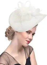 [Caistre] Vintage Elegant Feather Fascinator Hat Retro Tea Party Headpiece Cocktail Hat Beads Mesh Netting Multi Style Clip Headband