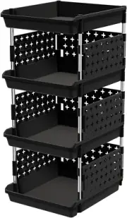 Stackable Storage Bins, 4 Tier Stackable Baskets for Closet, Playroom, Kitchen,