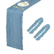 2Pcs Dusty Blue Cheesecloth Table Runner 35.4" x 118" Rustic Gauze Table Runner